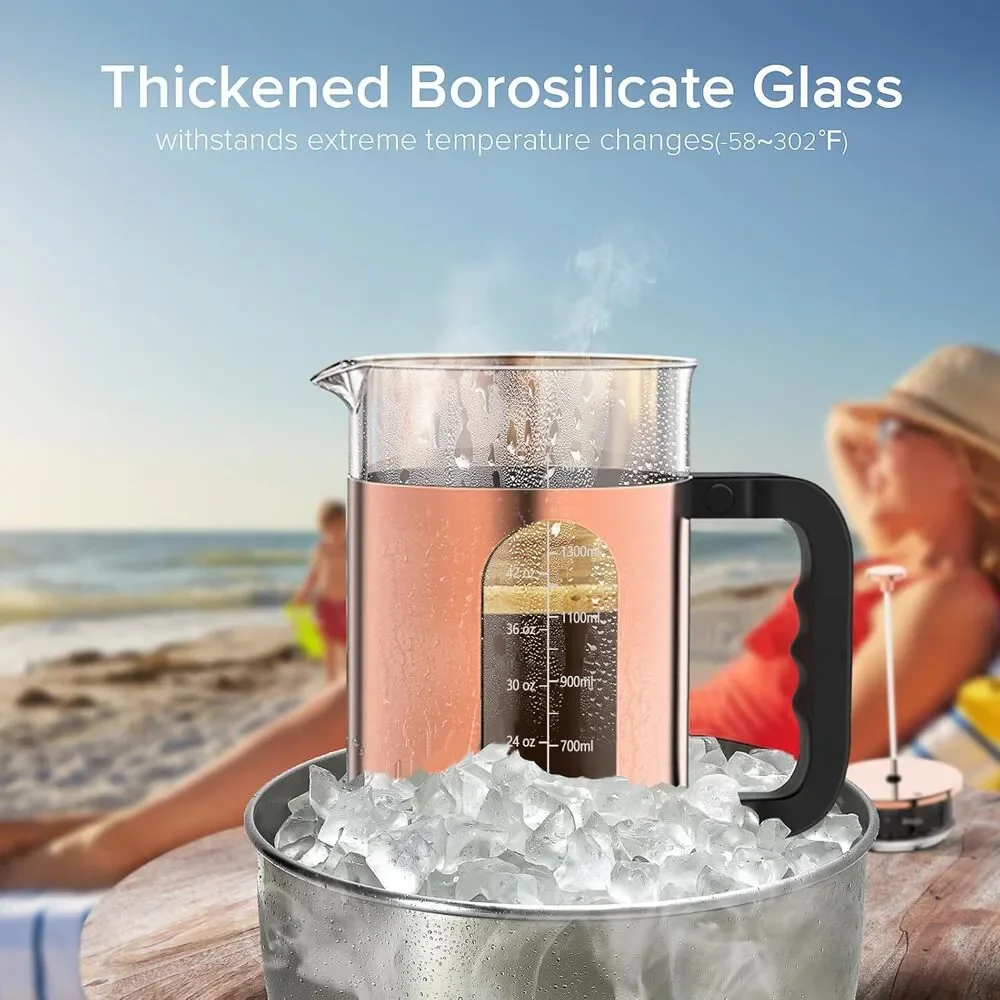 BRAND NEW ~ Stainless Steel French Press Coffee Maker Borosilicate Glass Press